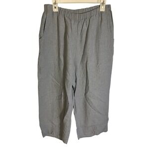 FLAX Women's Light Blue 100% Linen Causal Boho Pull On Wide Leg Pant Sz M